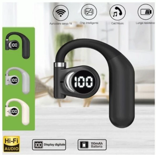 Μονό Ακουστικό Bluetooth Handsfree Ear-Hook με Μικρόφωνο και LED Ψηφιακή Οθόνη με Ένδειξη Μπαταρίας  Μαύρο