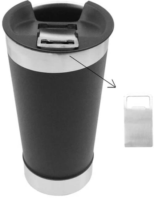 Ποτήρι Θερμός 502ml με Ματ Υφή και Ανοιχτήρι Μαύρο Matte XF-3