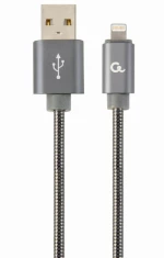 CABLEXPERT PREMIUM SPIRAL METAL 8-PIN CHARGING AND DATA CABLE 1M METALLIC GREY RETAIL PACK