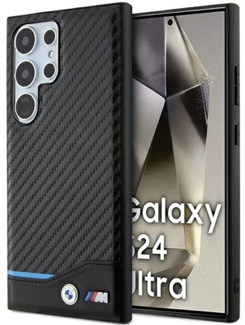 BMW Leather Carbon Blue Line - Case for Samsung Galaxy S24 Ultra (black)