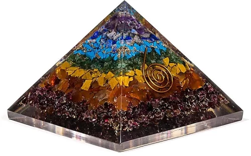 Πυραμίδα Οργονίτη 7 Chakras με Ημιπολύτιμους Λίθους Orgonite Pyramid 7,5cm