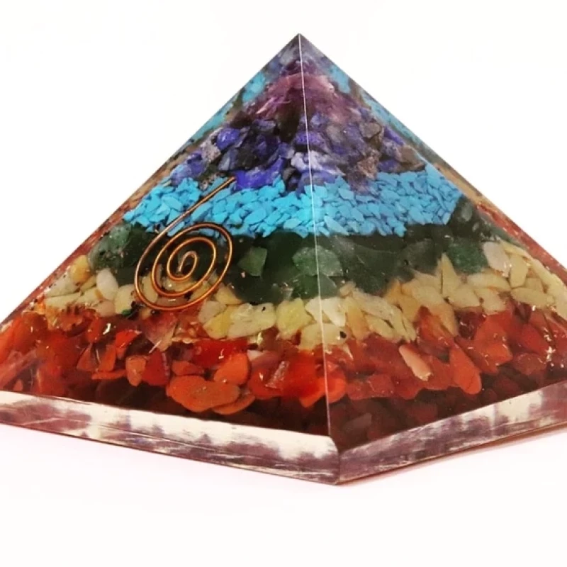 Πυραμίδα Οργονίτη 7 Chakras με Ημιπολύτιμους Λίθους Orgonite Pyramid 7,5cm