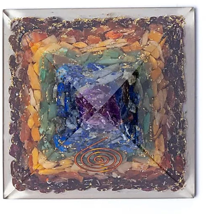 Πυραμίδα Οργονίτη 7 Chakras με Ημιπολύτιμους Λίθους Orgonite Pyramid 7,5cm