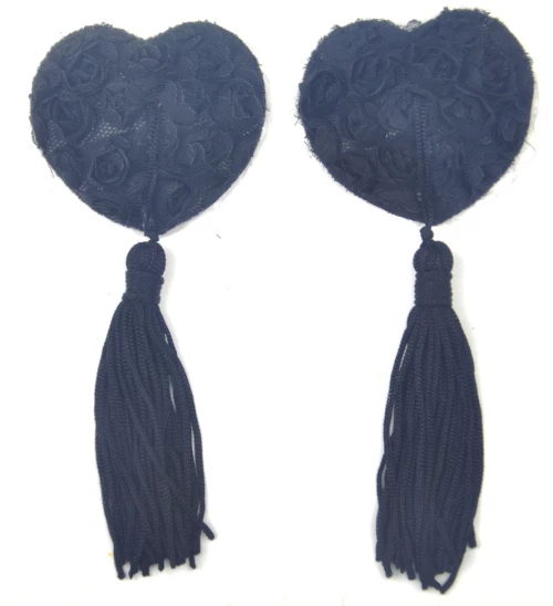 Black Lace Rose Nipple Tassels