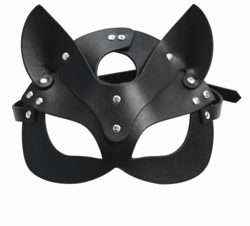 Black Leather Cat Mask O/S
