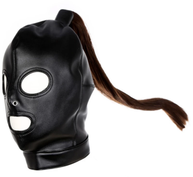 Bondage role play leather Ponytail Hood