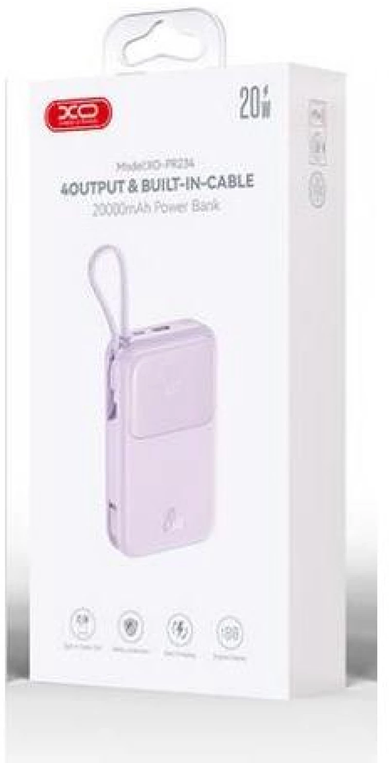 XO PR234 POWERBANK 22.5W+PD20W ME ΟΘΟΝΗ ΚΑΙ ΚΑΛΩΔΙΟ LIGHTNING + TYPE-C 20000MAH, ΜΩΒ