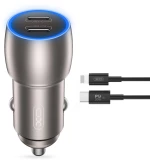 XO car charger CC51 PD 40W 2x USB-C gray + USB-C - Lightning cable 6920680835362