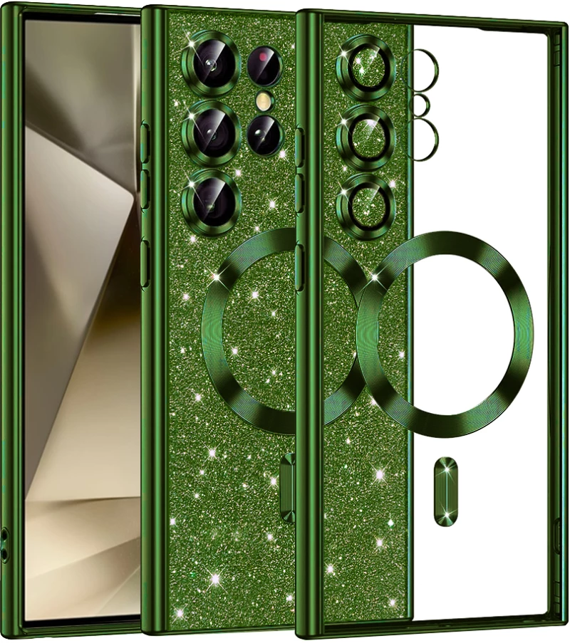 Techsuit Case for Samsung Galaxy S24 Ultra - Techsuit Luxury Glitter MagSafe - Deep Green 5949419131347