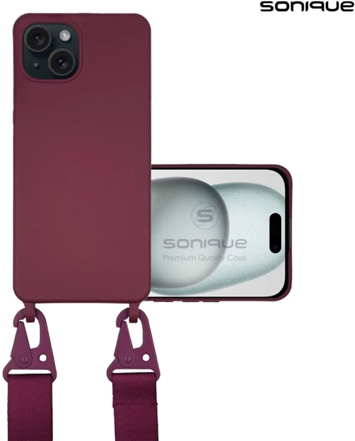 Θήκη Σιλικόνης με Strap CarryHang Sonique Apple iPhone 15 Plus Μπορντώ 5201101990251