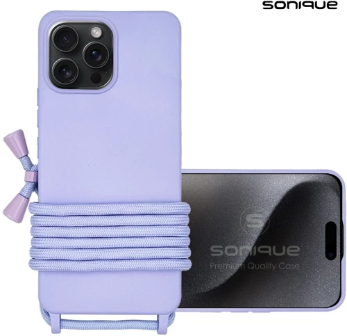 Θήκη Σιλικόνης με Κορδόνι CarryHang Sonique Apple iPhone 15 Pro Max Λιλά 5201101998394