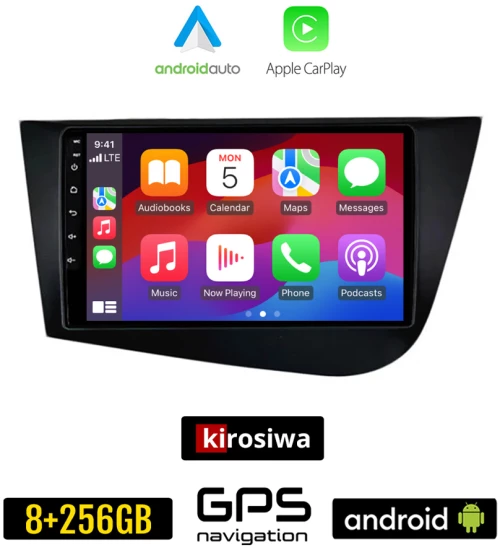KIROSIWA SEAT LEON (2005-2011) Android οθόνη αυτοκίνητου 8GB + 256GB με GPS WI-FI (ηχοσύστημα αφής 9" ιντσών OEM Android Auto Apple Carplay Youtube Playstore MP3 USB Radio Bluetooth Mirrorlink εργοστασιακή, 4x60W, AUX, μαύρο)