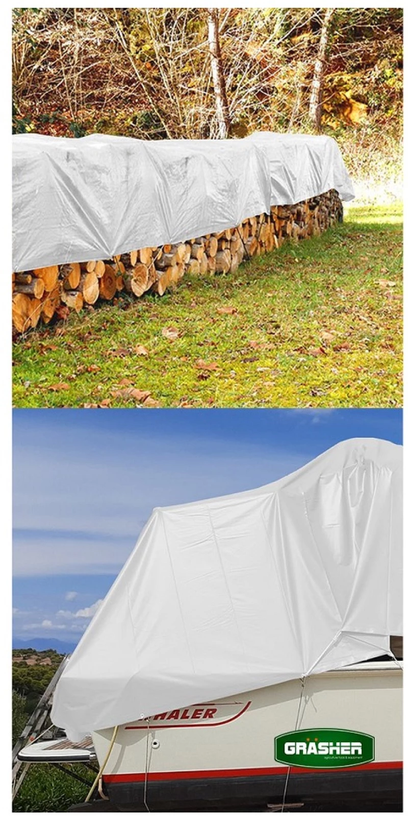GRASHER  Αδιάβροχος Μουσαμάς - Τέντα 6x12m 120gr/m² Με Κρίκους Λευκός