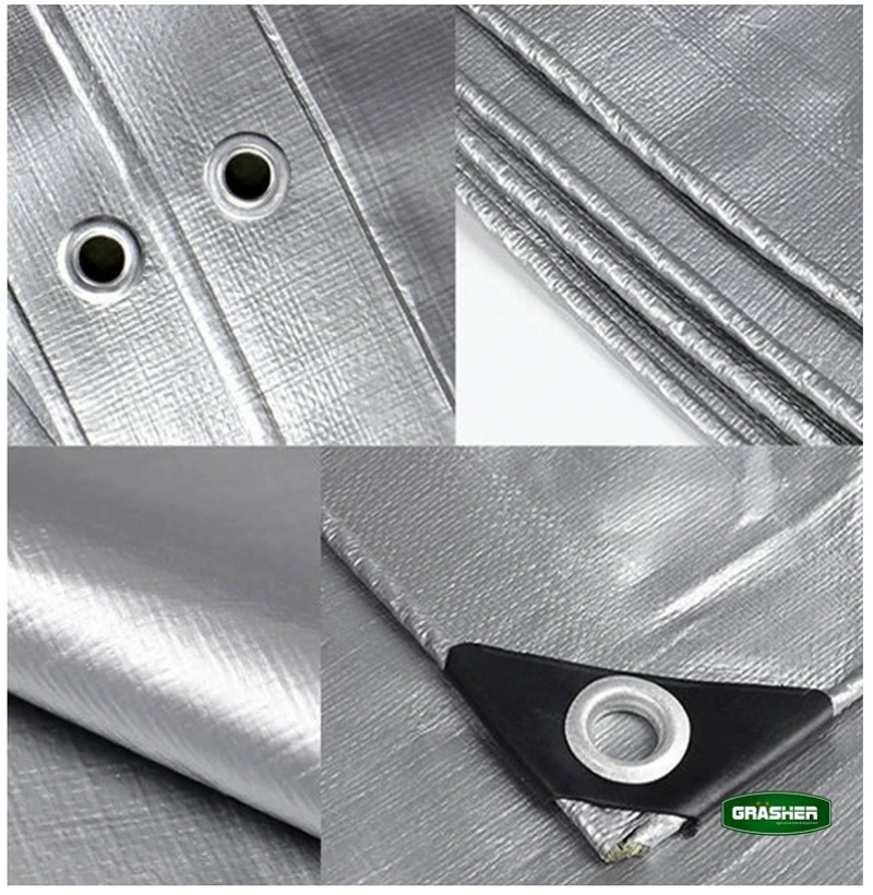 GRASHER Αδιάβροχος Μουσαμάς - Τέντα 5x10m 120gr/m²  Με Κρίκους Γκρί