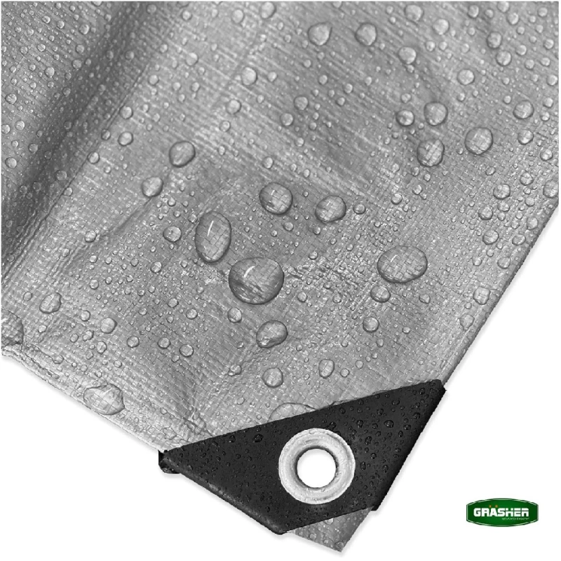 GRASHER Αδιάβροχος Μουσαμάς - Τέντα 6x12m 190gr/m²  Με Κρίκους Γκρί