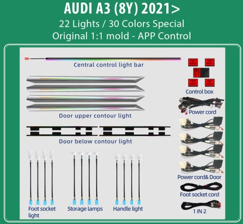 DIQ AMBIENT AUDI A3 (8Y) mod. 2021> (Digital iQ Ambient Light for Audi A3 (8Y) mod. 2021>, 22 Lights)