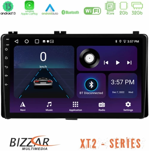 Bizzar XT2 Series 4Core Android13 2+32GB Toyota Corolla/Auris 2017-2019  Navigat-ion Multimedia Tablet 9"