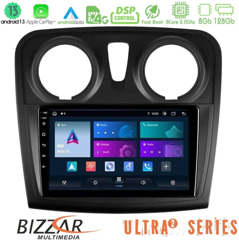 Bizzar Ultra Series Dacia Dokker 2014-2021 8core Android13 8+128GB Navigation Multimedia Tablet 9"