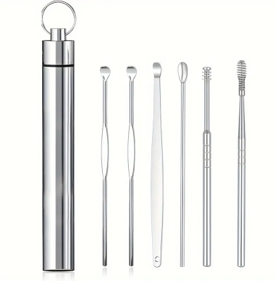 Εργαλεία καθαρισμού αυτιών 6 τεμάχια μεταλλική θήκη