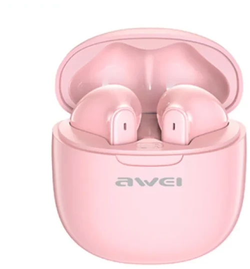 Awei T68 ENC Bluetooth Handsfree με Θήκη Φόρτισης Ροζ