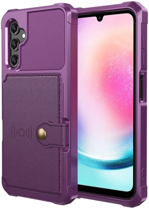 HappyCase 3 σε 1 - Θήκη Σιλικόνης με Ενσωματωμένο PU Πορτοφόλι - Samsung Galaxy A25 - Purple (8719246420771)