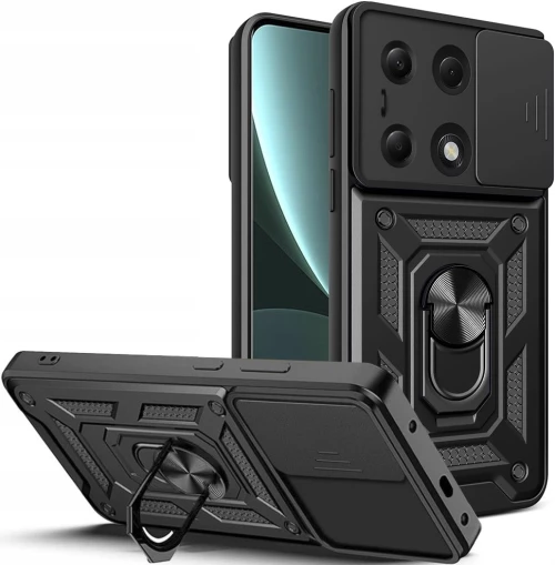 Ανθεκτική Θήκη με Κάλυμμα για την Κάμερα & Μεταλλικό Ring Holder - Xiaomi Redmi Note 13 Pro 4G / Poco M6 Pro 4G - Tech-Protect Camshield Pro - Black (5906203691791)