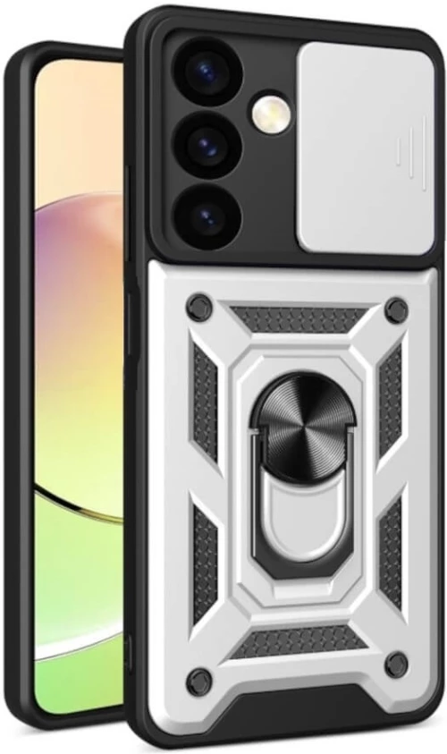 Ανθεκτική Θήκη με Κάλυμμα για την Κάμερα & Μεταλλικό Ring Holder - Samsung Galaxy S24 - Bodycell Armor Slide - Silver (5206015072673)