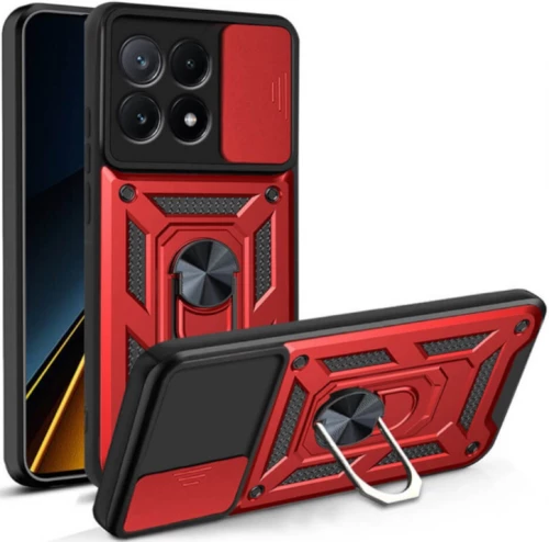 Ανθεκτική Θήκη με Κάλυμμα για την Κάμερα & Μεταλλικό Ring Holder - Xiaomi Poco X6 Pro - Bodycell Armor Slide - Red (5206015074837)