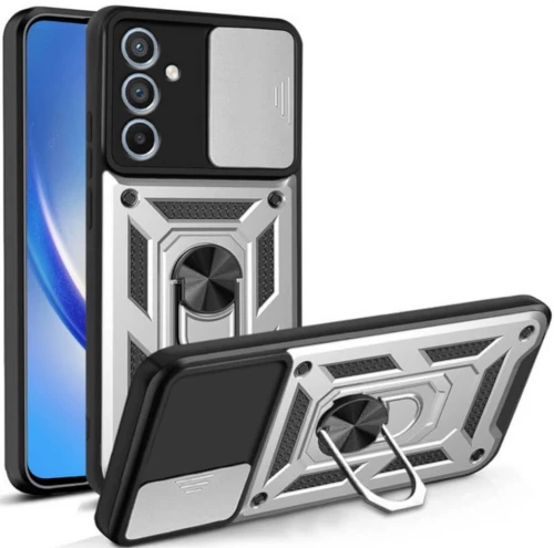 Ανθεκτική Θήκη με Κάλυμμα για την Κάμερα & Μεταλλικό Ring Holder - Samsung Galaxy A35 - Bodycell Armor Slide - Silver (5206015074721)