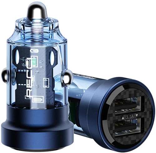 Recci Journey RCC-N16 - Διάφανος Φορτιστής Αυτοκινήτου με 2 x USB-A - 15.5W - Blue (6955482518380)