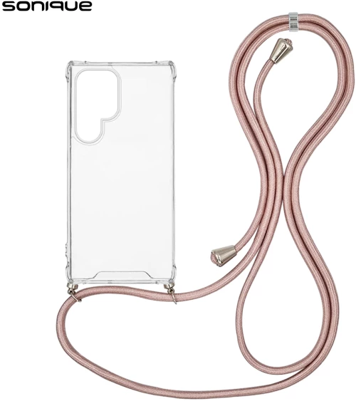 Θήκη Σιλικόνης με Κορδόνι Sonique Armor Clear Samsung Galaxy S24 Ultra Ροζ Χρυσό Σατινέ