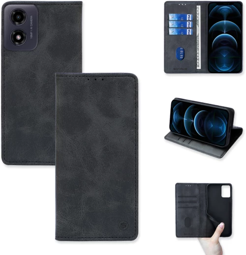 Θήκη Πορτοφόλι Vintage Magnet Wallet Sonique Motorola Moto G04 / G04s Μαύρο