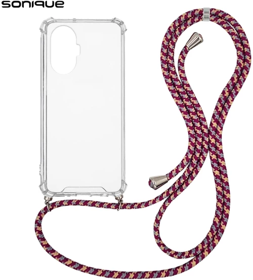 Θήκη Σιλικόνης με Κορδόνι Sonique Armor Clear Realme C55 Rainbow Μπορντό