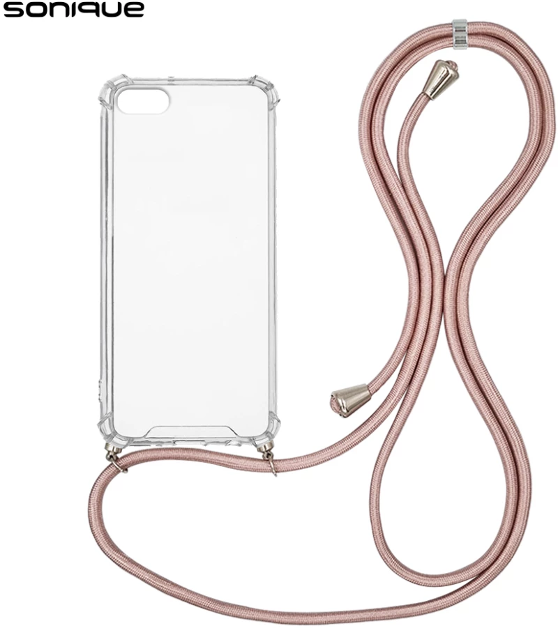 Θήκη Σιλικόνης με Κορδόνι Sonique Armor Clear Apple iPhone 7 / iPhone 8 / iPhone SE 2020 / iPhone SE 2022 Ροζ Χρυσό Σατινέ