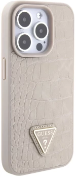 Guess iPhone 15 Pro Back cover case - Croco triangle logo - Taupe