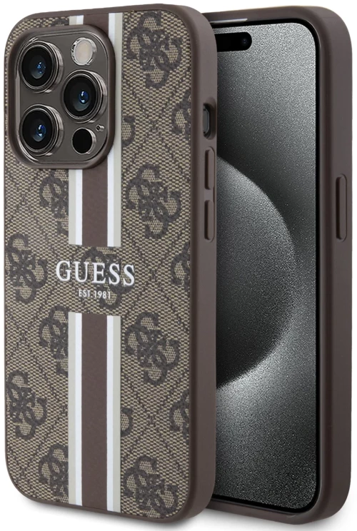 Guess iPhone 15 Pro Back cover case 4G printed stripes - Brown