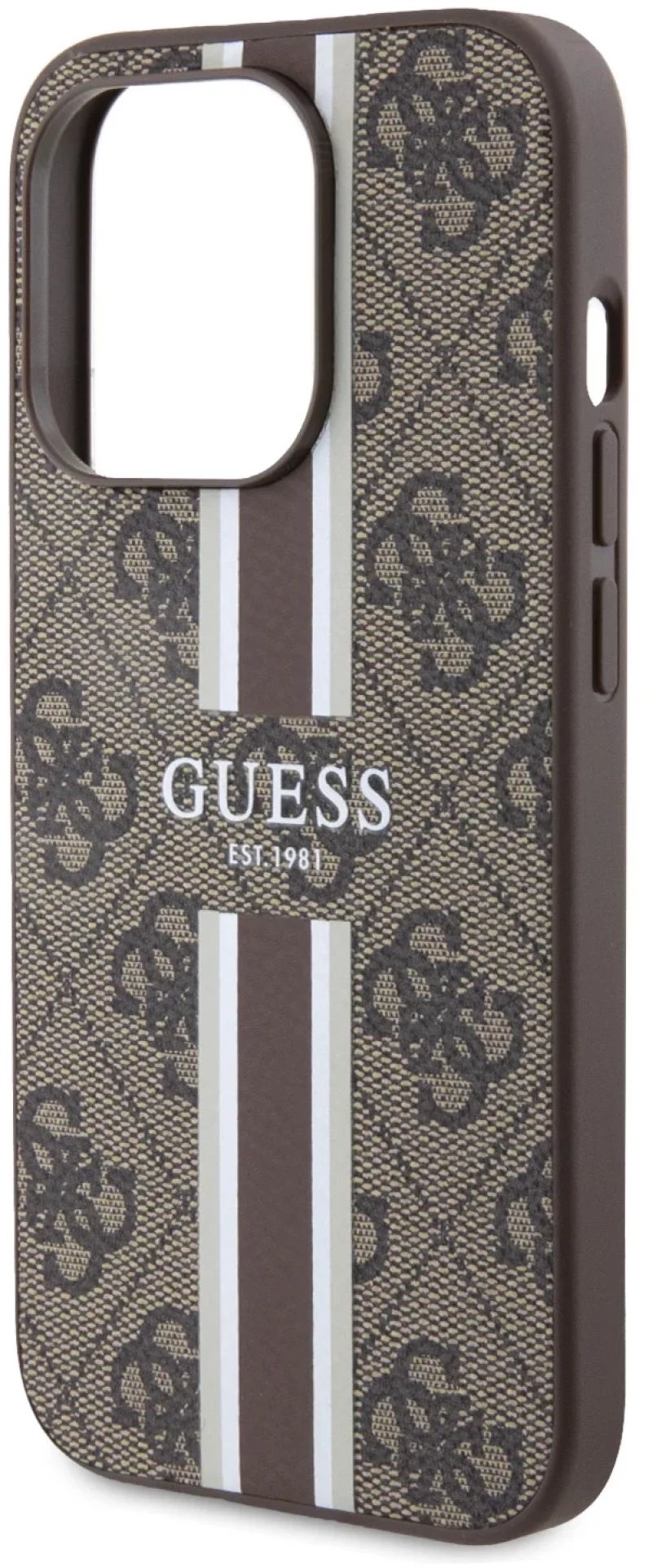 Guess iPhone 15 Pro Back cover case 4G printed stripes - Brown