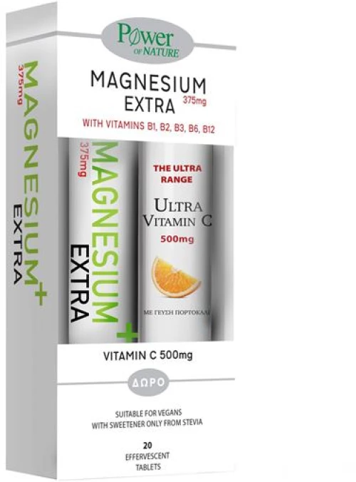 Power of Nature Magnesium Extra 375mg, 20 Αναβράζοντα Δισκία & Vitamin C 500mg, 20 Αναβρζοντα Δισκία
