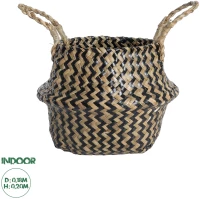 GloboStar® Artificial Garden SALVADOR 20588 Διακοσμητικό Πλεκτό Καλάθι - Κασπώ Γλάστρα - Flower Pot Καφέ με Μαύρο Φ18 x Υ20cm