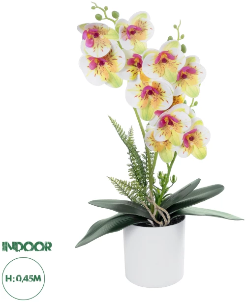 GloboStar® Artificial Garden WHITE - FUCHSIA ORCHID 21078 Διακοσμητικό Φυτό Λευκή - Φούξια Ορχιδέα Υ45cm