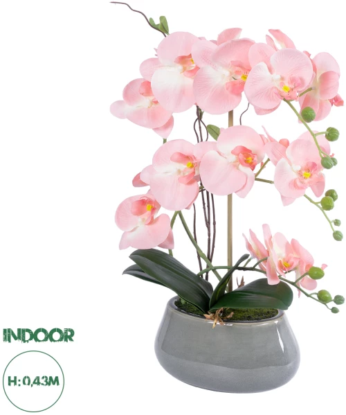 GloboStar® Artificial Garden SALMON PINK ORCHID 21122 Διακοσμητικό Φυτό Ροζ-Πορτοκαλί Ορχιδέα Υ43cm