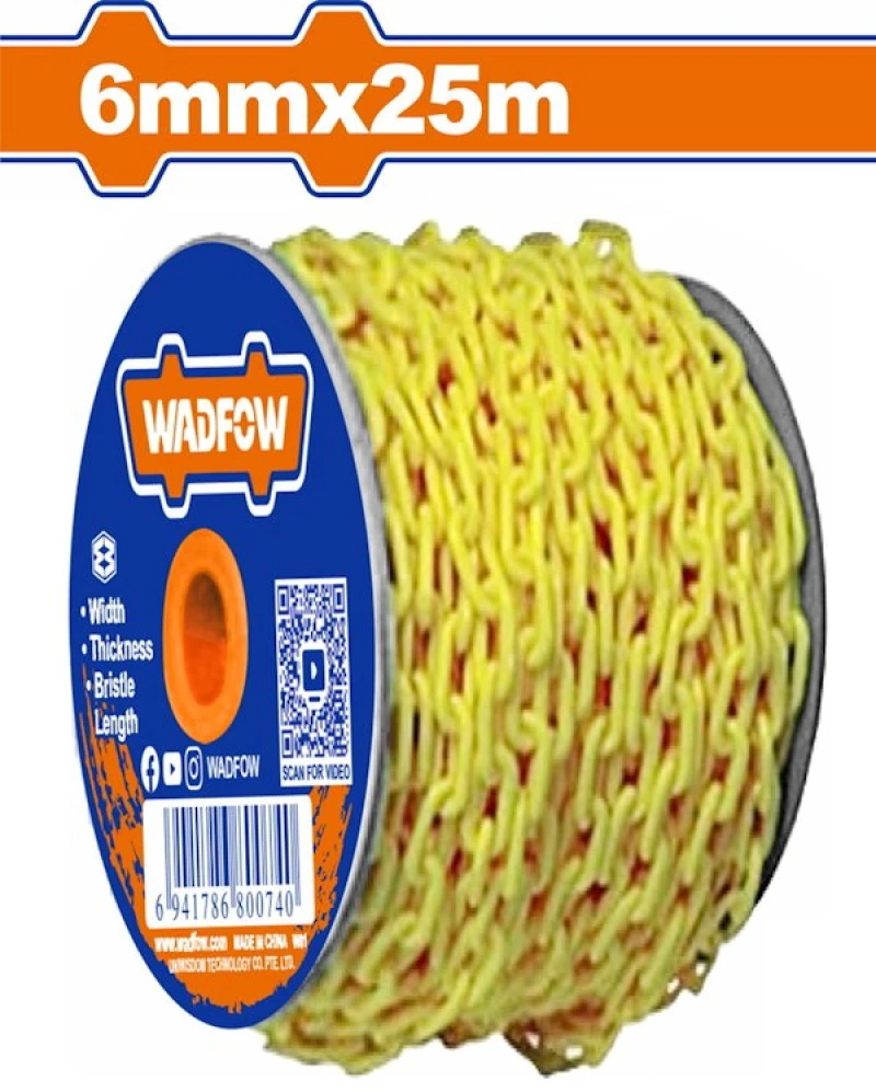 Αλυσίδα πλαστική κίτρινη 6mm / 25m σε ρολό WADFOW WYJ6A06