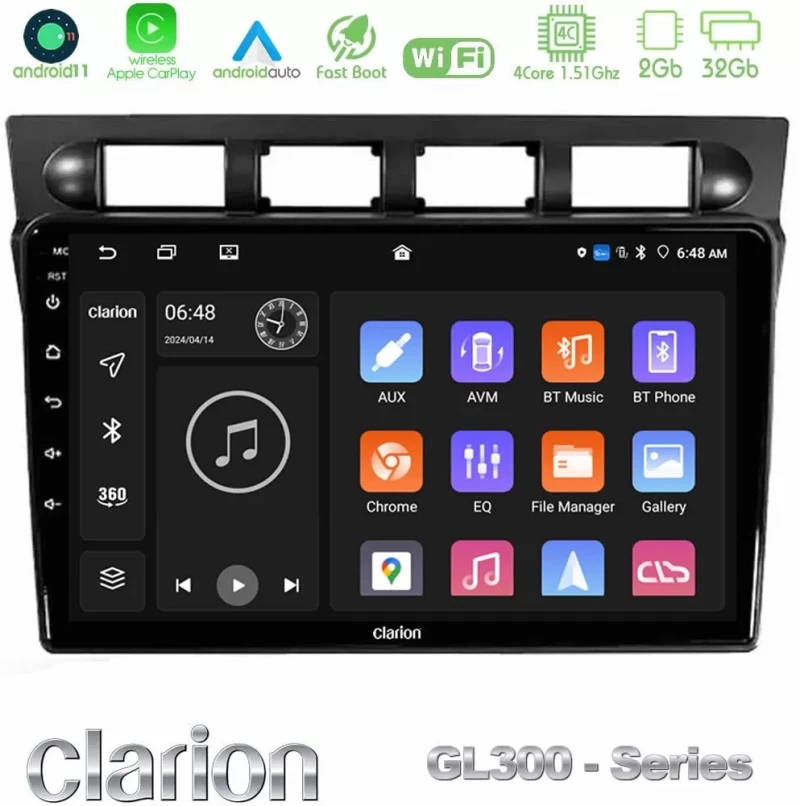 Clarion GL300 Series Kia Picanto 2004-2007 4Core Android11 2+32GB Navigation Multimedia Tablet 9″ Με Carplay & Android Auto Με C U-GL3-KI0469