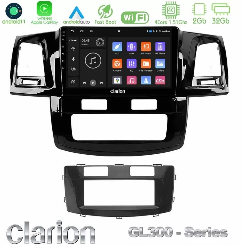 Clarion GL300 Series 4Core Android11 2+32GB Toyota Hilux 2007-2011 Navigation Multimedia Tablet 9" Με Carplay & Android Auto U-GL3-TY666