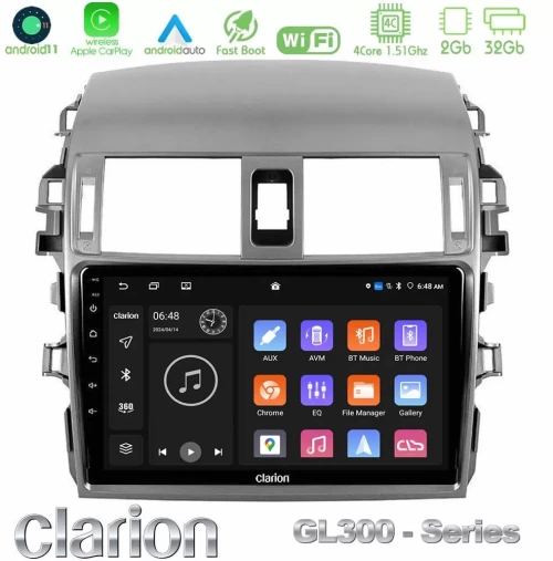 Clarion GL300 Series 4Core Android11 2+32GB Toyota Corolla 2008-2010 Navigation Multimedia Tablet 9" Με Carplay & Android Auto U-GL3-TY0144
