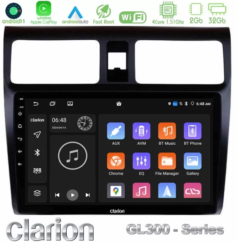 Clarion GL300 Series 4Core Android11 2+32GB Suzuki Swift 2005-2010 Navigation Multimedia Tablet 10" Με Carplay & Android Auto U-GL3-SZ0255