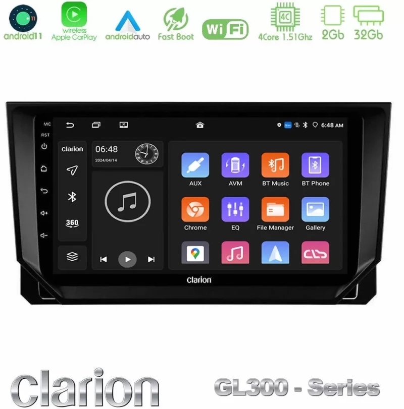 Clarion GL300 Series 4Core Android11 2+32GB Seat Arona/Ibiza Navigation Multimedia Tablet 9" Με Carplay & Android Auto U-GL3-ST0888