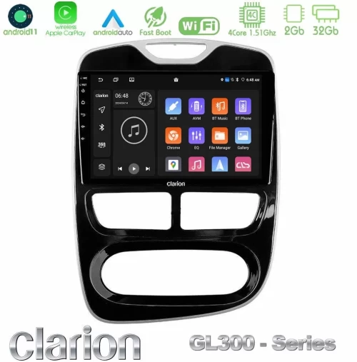 Clarion GL300 Series 4Core Android11 2+32GB Renault Clio 2012-2016 Navigation Multimedia Tablet 10" Με Carplay & Android Auto U-GL3-RN783