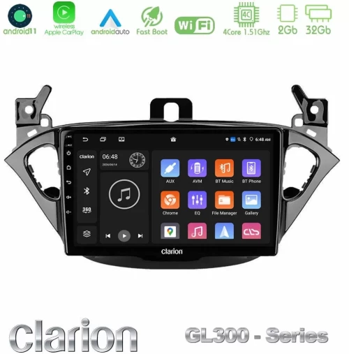 Clarion GL300 Series 4Core Android11 2+32GB Opel Corsa E/Adam Navigation Multimedia Tablet 9" Με Carplay & Android Auto U-GL3-OP0425