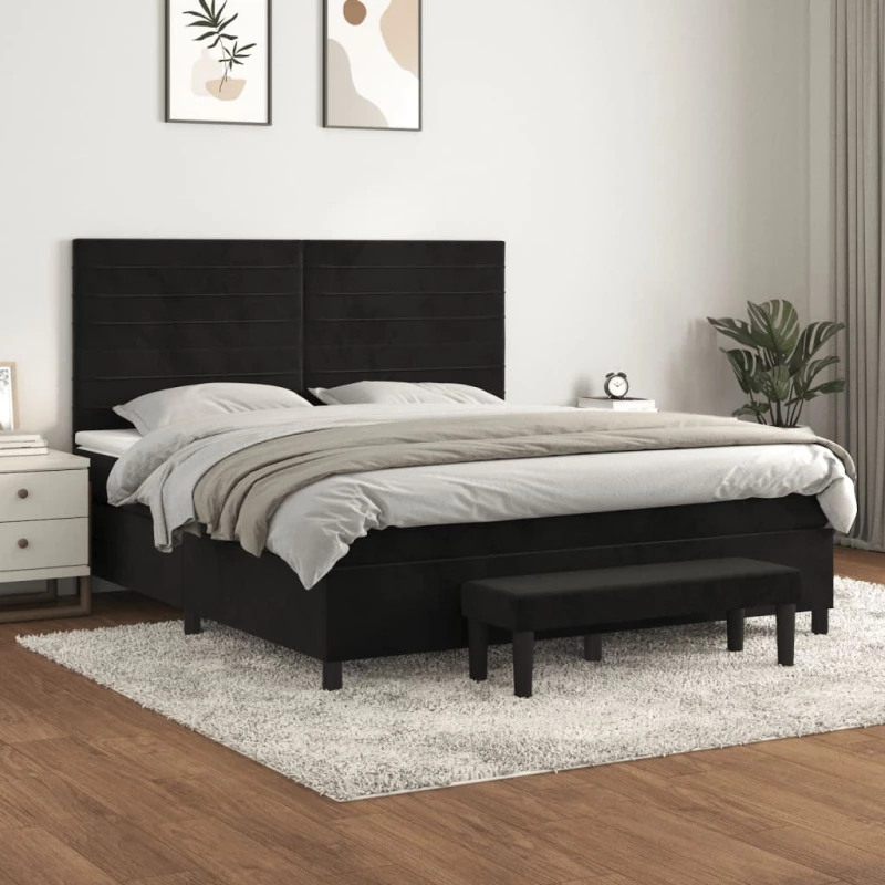 Κρεβάτι Boxspring με Στρώμα Μαύρο 180x200 εκ. Βελούδινο Μαύρο 3137919